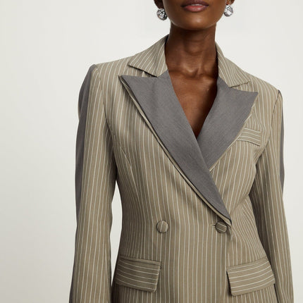 Mariangela Grey Twill Weave Panelled Peak Lapel Blazer