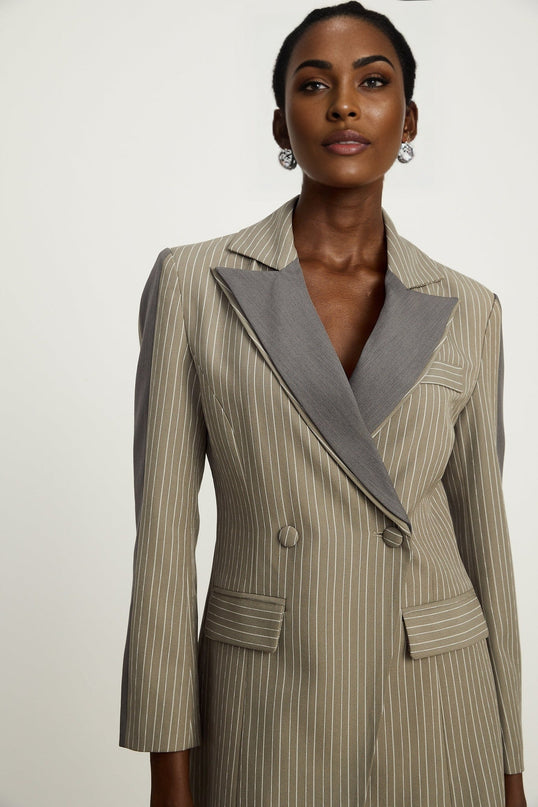 Mariangela Grey Twill Weave Panelled Peak Lapel Blazer