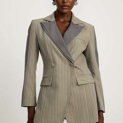 Mariangela Grey Twill Weave Panelled Peak Lapel Blazer