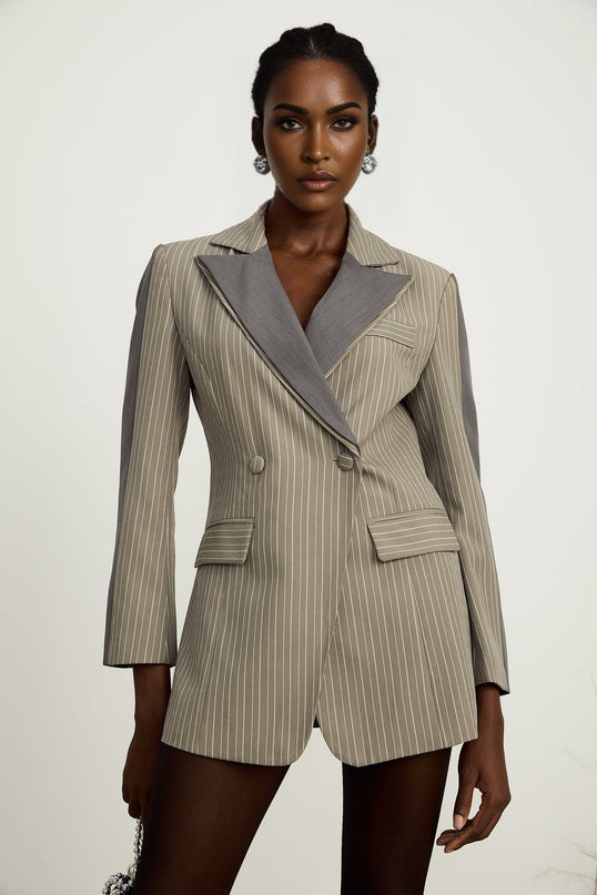 Mariangela Grey Twill Weave Panelled Peak Lapel Blazer