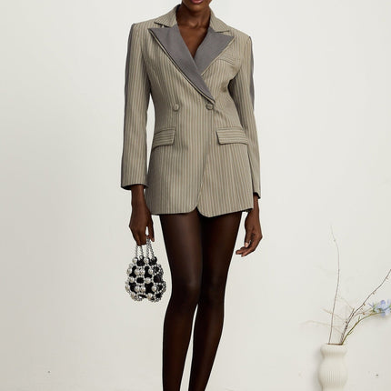 Mariangela Grey Twill Weave Panelled Peak Lapel Blazer
