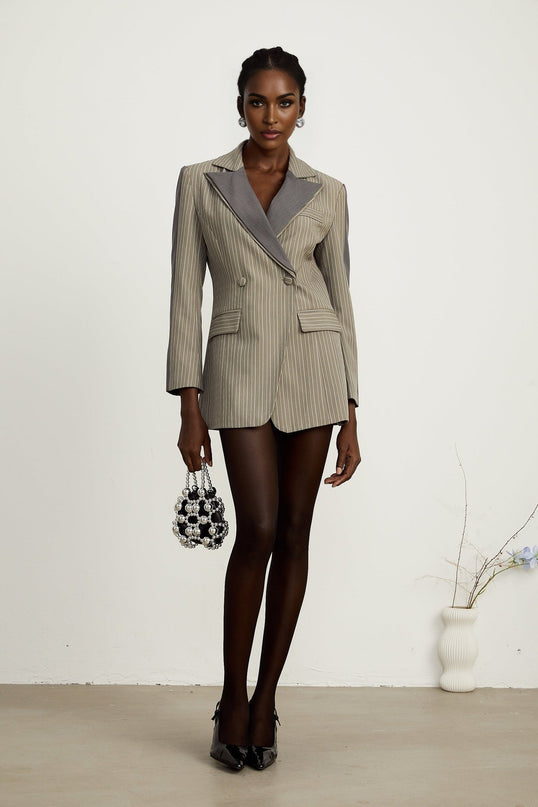 Mariangela Grey Twill Weave Panelled Peak Lapel Blazer