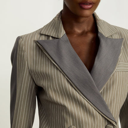 Mariangela Grey Twill Weave Panelled Peak Lapel Blazer