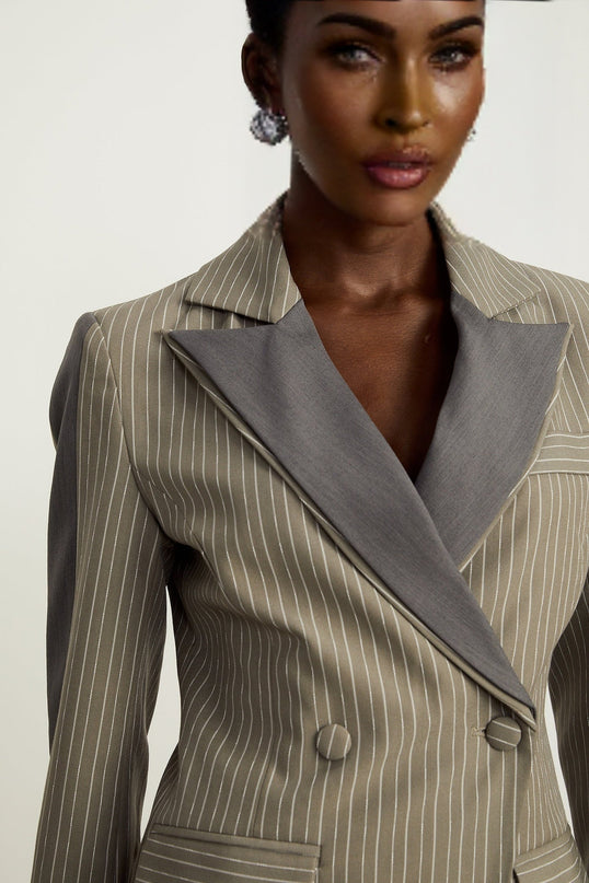 Mariangela Grey Twill Weave Panelled Peak Lapel Blazer