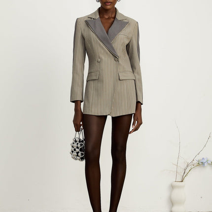 Mariangela Grey Twill Weave Panelled Peak Lapel Blazer