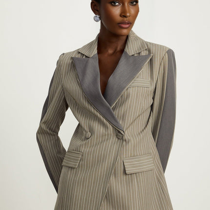Mariangela Grey Twill Weave Peak Lapel Blazer