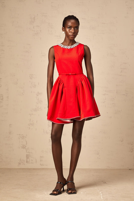 Mariangela Red Crystal Pleated Mini Dress