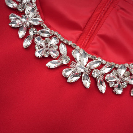 Mariangela Red Crystal Pleated Thigh Length Mini Dress