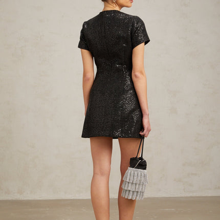 Marianna Black Glitter Pockets Mini Dress