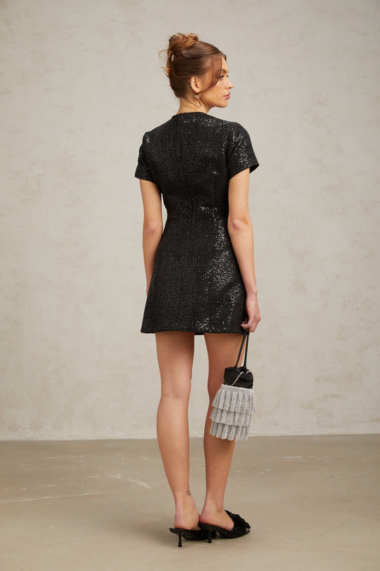 Marianna Black Glitter Pockets Mini Dress