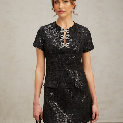 Marianna Black Glitter Pockets Mini Dress