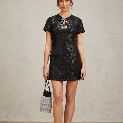 Marianna Black Glitter Pockets Mini Dress