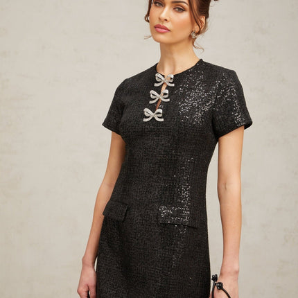 Marianna Black Glitter Pockets Mini Dress