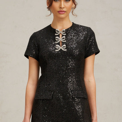 Marianna Black Mini Dress Glitter Pockets