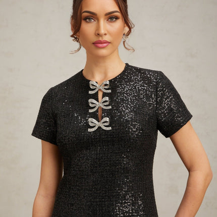 Marianna Black Mini Dress Glitter Pockets