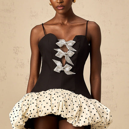 Marianna Black Polka Dot Mesh Mini Dress