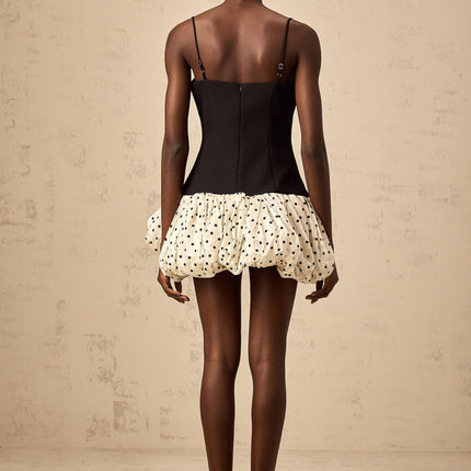 Marianna Black Polka Dot Mesh Mini Dress with Bow Embellishment