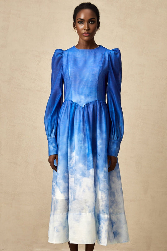 Marianna Blue White Gradient Midi Dress