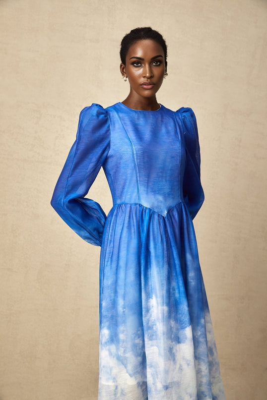 Marianna Blue White Gradient Midi Dress