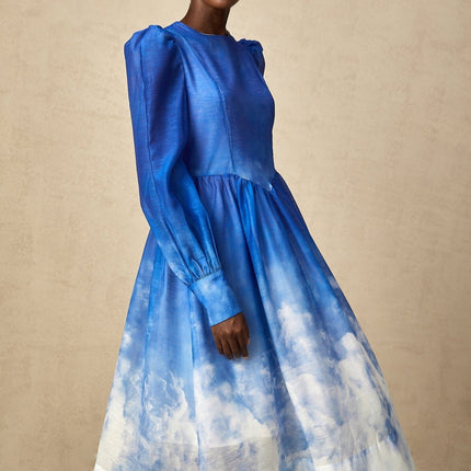 Marianna Blue White Gradient Midi Dress