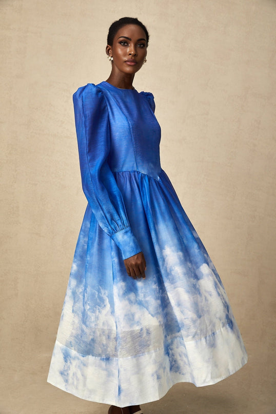 Marianna Blue White Gradient Midi Dress