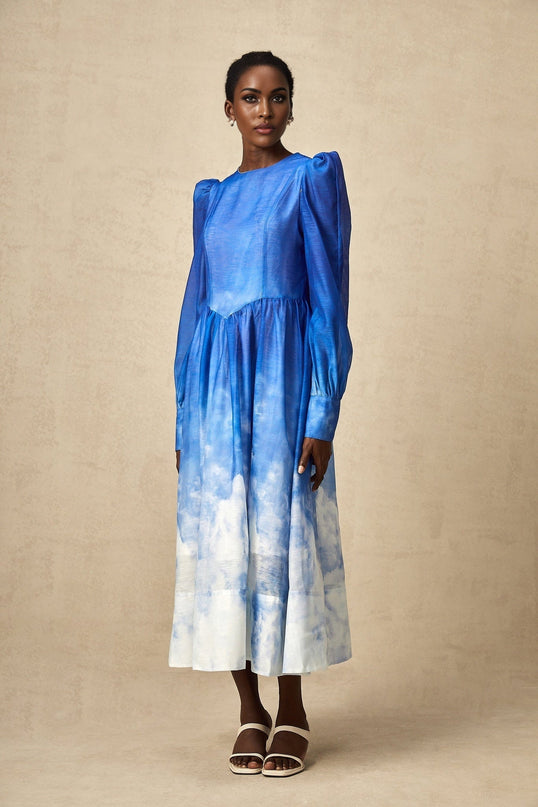 Marianna Blue White Gradient Midi Dress