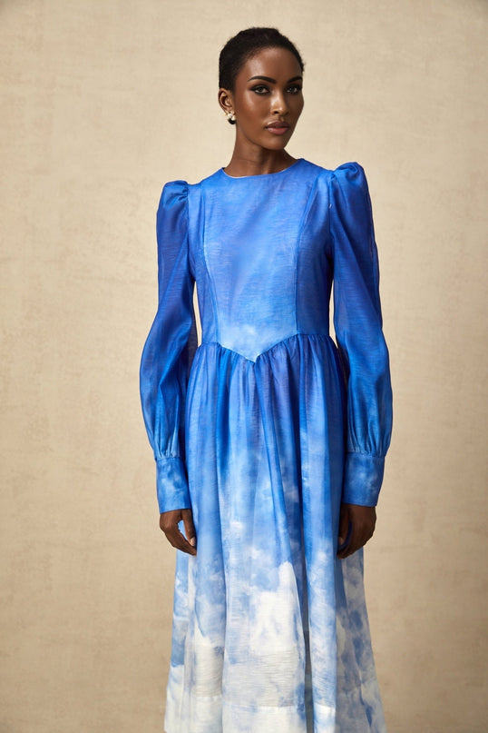 Marianna Blue White Gradient Midi Dress