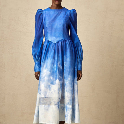 Marianna Blue and White Gradient Midi Dress
