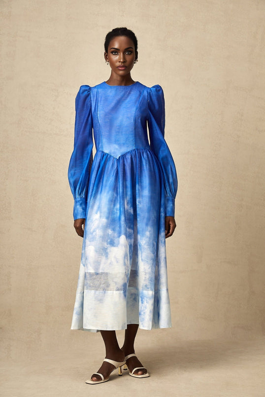 Marianna Blue and White Gradient Midi Dress