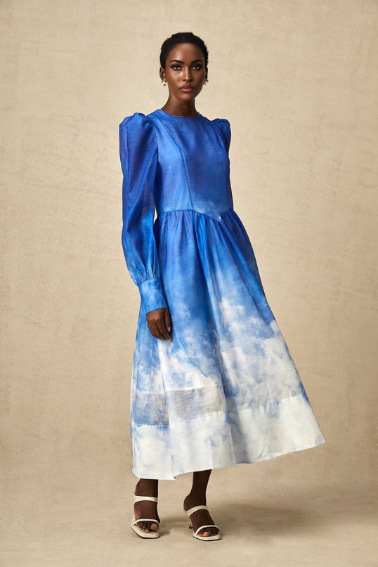 Marianna Blue White Gradient Midi Dress