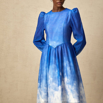 Marianna Blue White Gradient Midi Dress