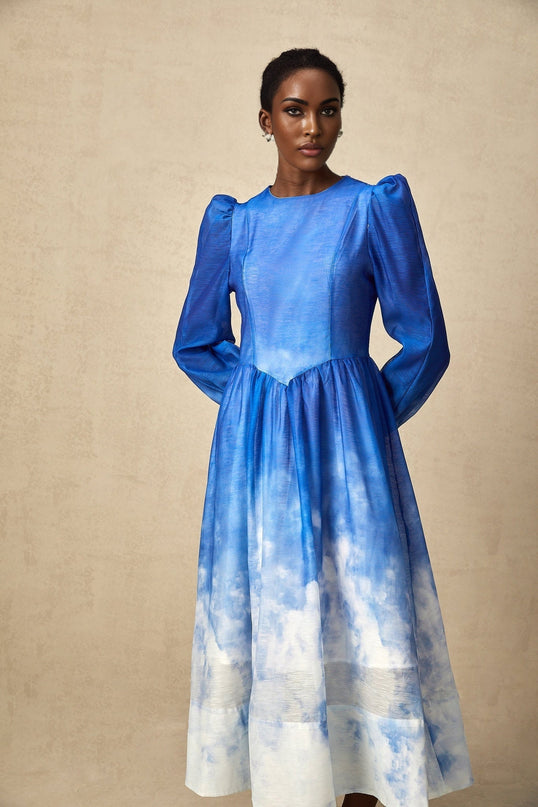 Marianna Blue White Gradient Midi Dress