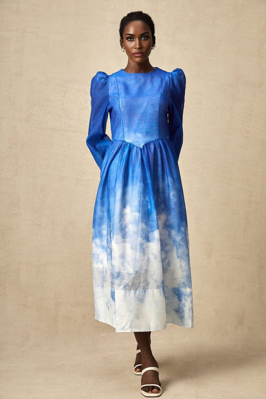 Marianna Blue White Gradient Midi Dress