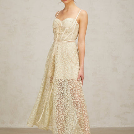 Marianna Floral Midi Dress Light Green Sleeveless Cut-Out Embroidered Elegant Chic