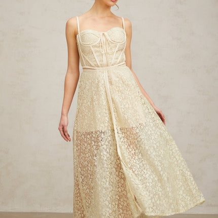 Marianna Floral Midi Dress Light Green Sleeveless Cut-Out Embroidered Ankle-Length Women's Dress