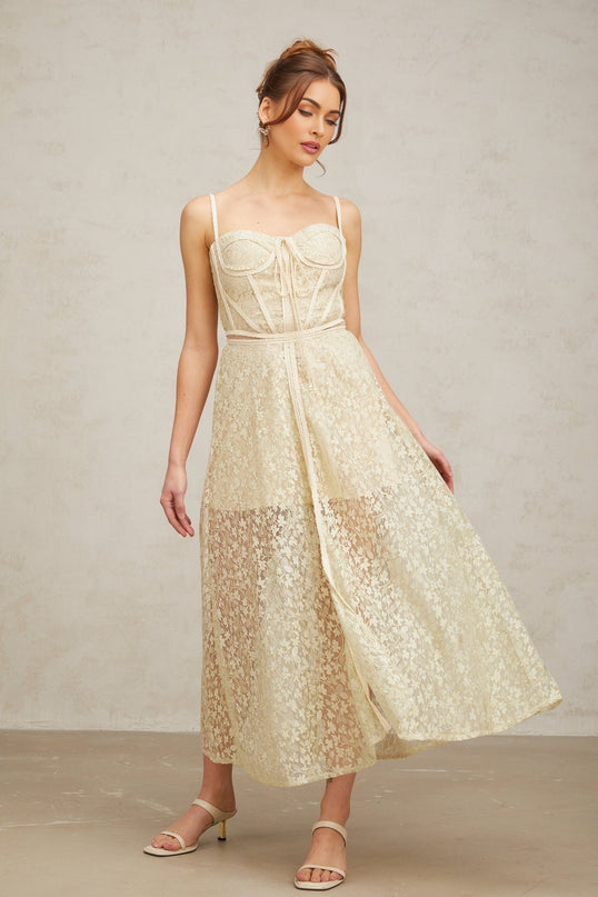 Marianna Floral Midi Dress Light Green Sleeveless Cut-Out Embroidered Ankle-Length Women's Dress