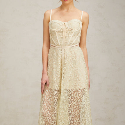 Marianna Light Green Floral Midi Dress in 79% Cotton and 21% Terylene
