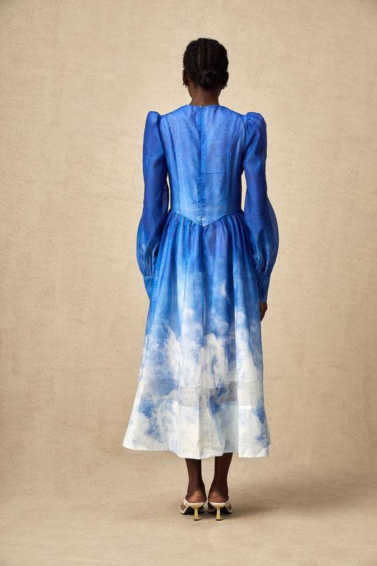 Marianna Blue and White Gradient Midi Dress