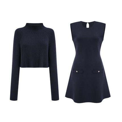 Mariarosa Dark Blue Knitted Matching Set Top and Dress
