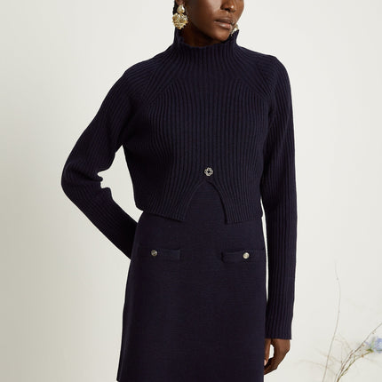 Mariarosa Dark Blue Knitted Matching Set Top Dress