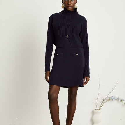 Mariarosa Dark Blue Knitted Matching Set Top Dress