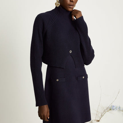 Mariarosa Dark Blue Knitted Matching Set Top Dress