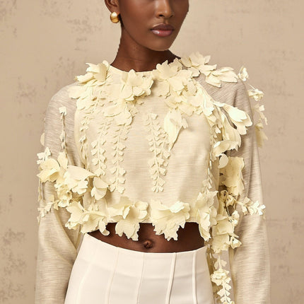 Mariarosa Light Yellow 3D Petal Cropped Blouse