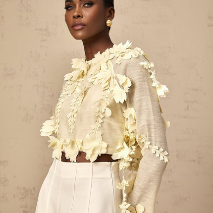 Mariarosa Light Yellow 3D Petal Cropped Blouse