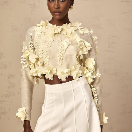 Mariarosa Light Yellow 3D Petal Cropped Blouse