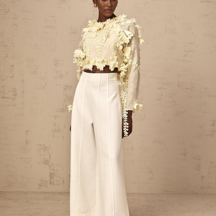 Mariarosa Light Yellow 3D Petal Cropped Blouse