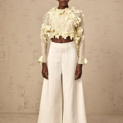 Mariarosa Light Yellow Blouse 3D Petal Cropped