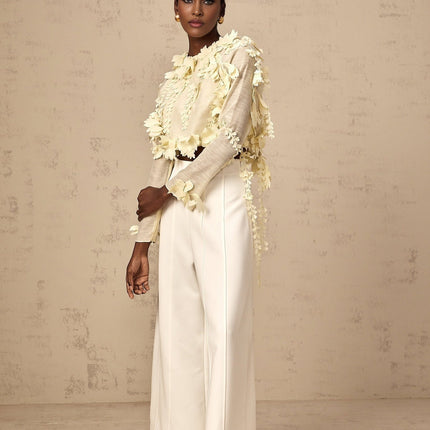 Mariarosa Light Yellow Blouse 3D Petal Cropped