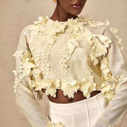 Mariarosa Light Yellow Blouse 3D Petal Cropped