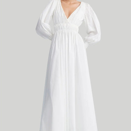 Mariarosa White Dress V-neckline natural waist mid-calf length Italian-made synthetic fibers cotton office meetings special events flattering silhouette lightweight stretch elegance grace